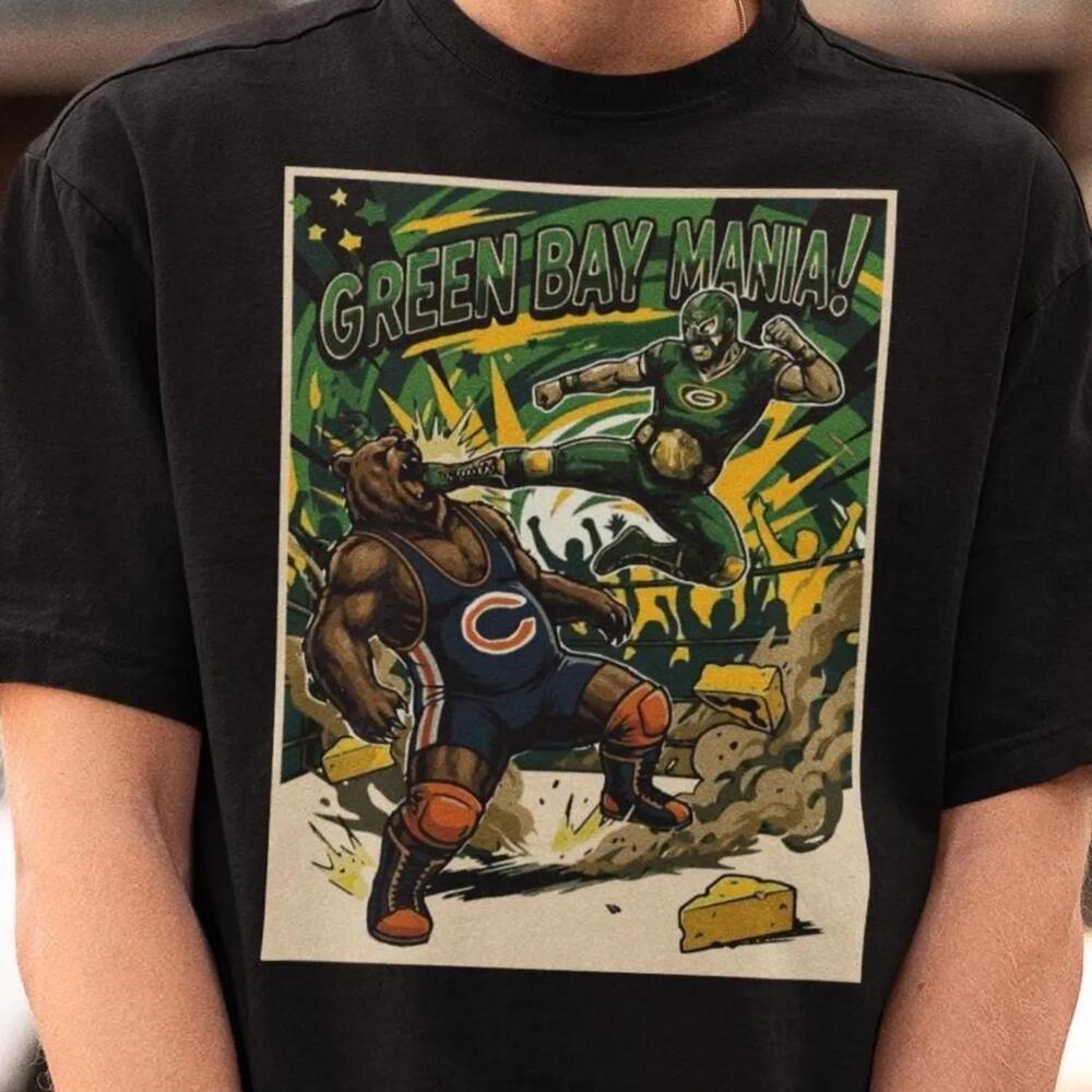 Green Bay Packer Football Wrestling Fan Fathers Day Graphic Gift Tee